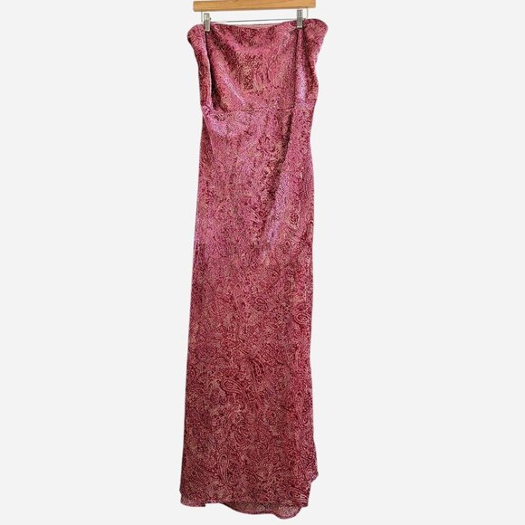 For Love & Lemons Francesca Maxi Dress Pink Jacquard Velvet Paisley Strapless Ba - Picture 4 of 11